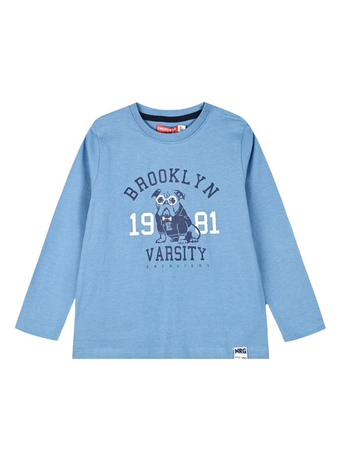 Γαλάζια μπλούζα με μακρύ μανίκι και τύπωμα "Brooklyn 1981 Varsity", που απεικονίζει ένα σκύλο με γυαλιά. Ιδανική για casual και καθημερινές εμφανίσεις, κατασκευασμένη από άνετο και μαλακό ύφασμα
για αγόρι