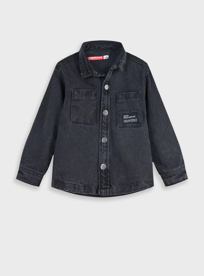 Energiers παιδικό τζιν overshirt μαύρο με τσέπες για αγόρια