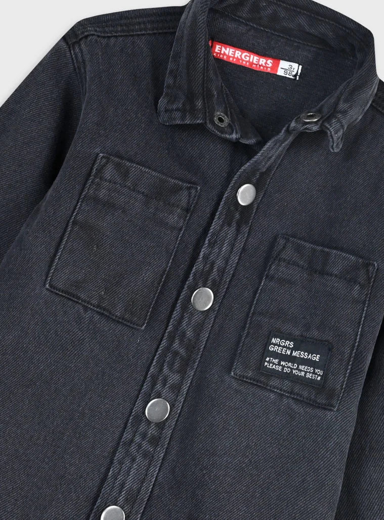 Energiers παιδικό τζιν overshirt μαύρο με τσέπες για αγόρια