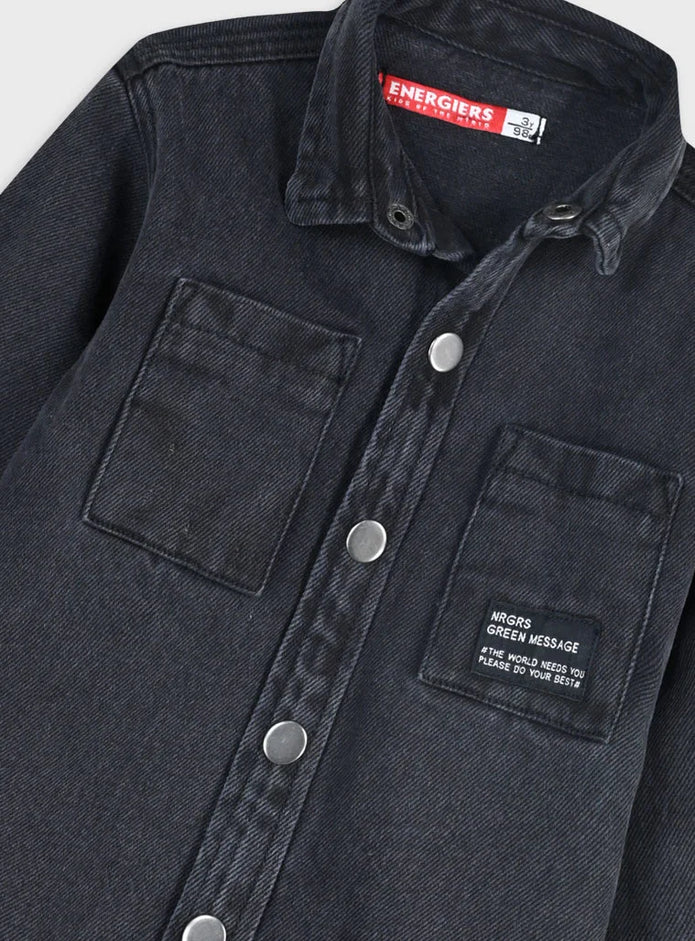 Energiers παιδικό τζιν overshirt μαύρο με τσέπες για αγόρια