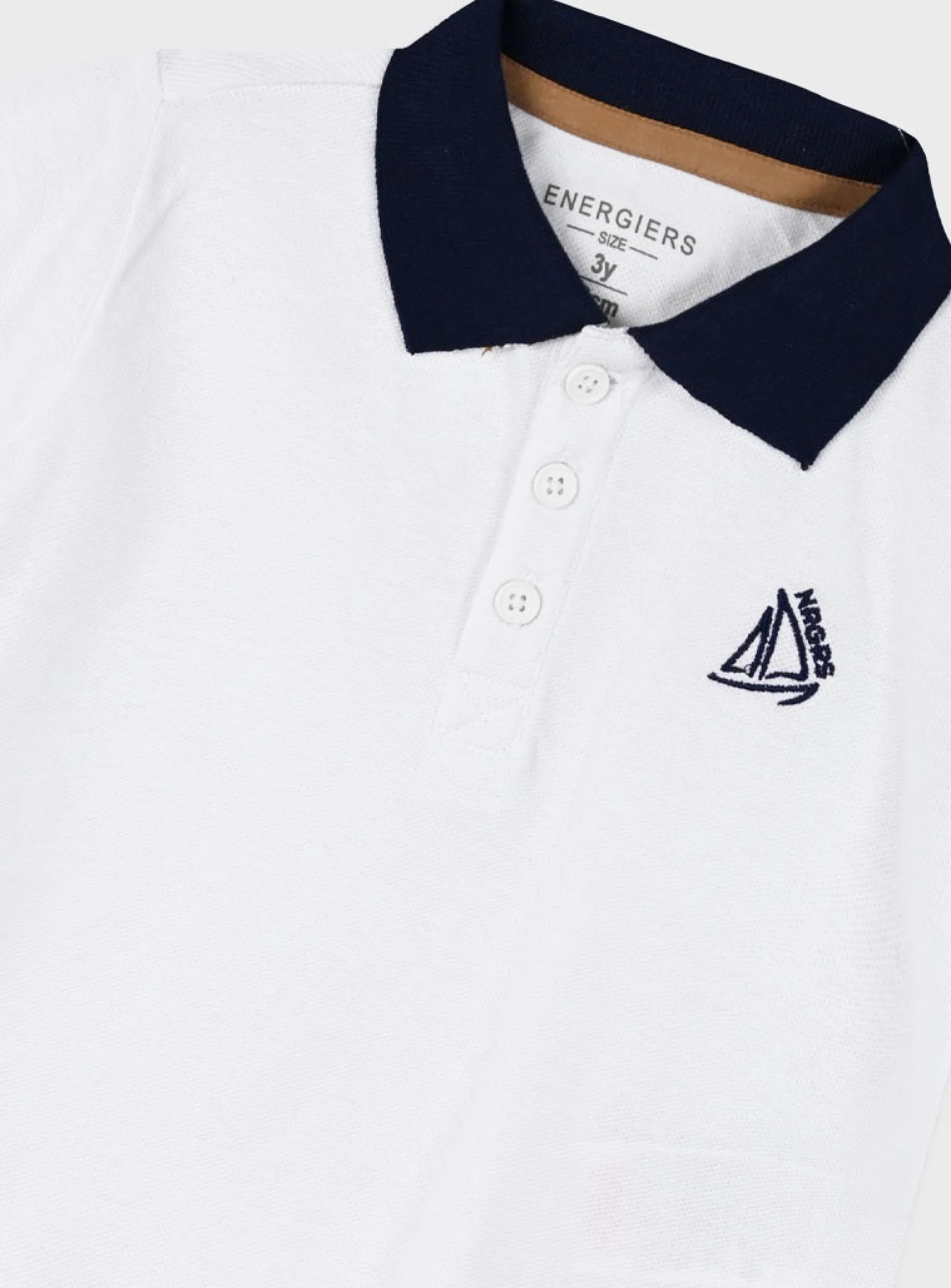 Παιδική λευκή polo μπλούζα Energiers με navy γιακά και κεντημένο ιστιοπλοϊκό σχέδιο