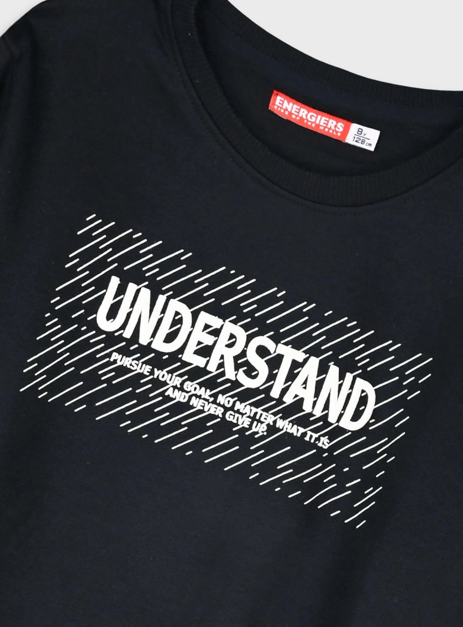 Παιδικό σετ φόρμας Energiers μαύρο με στάμπα “Understand” και παντελόνι με λάστιχο, 100% βαμβάκι.