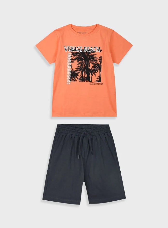 Παιδικό σετ Energiers με πορτοκαλί μπλούζα "Venice Beach" και μαύρο σορτσάκι