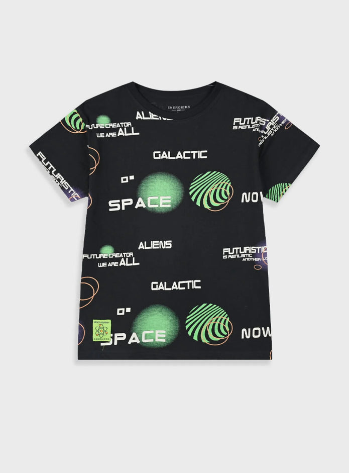 Μπροστινή όψη μαύρου t-shirt Energiers με τύπωμα