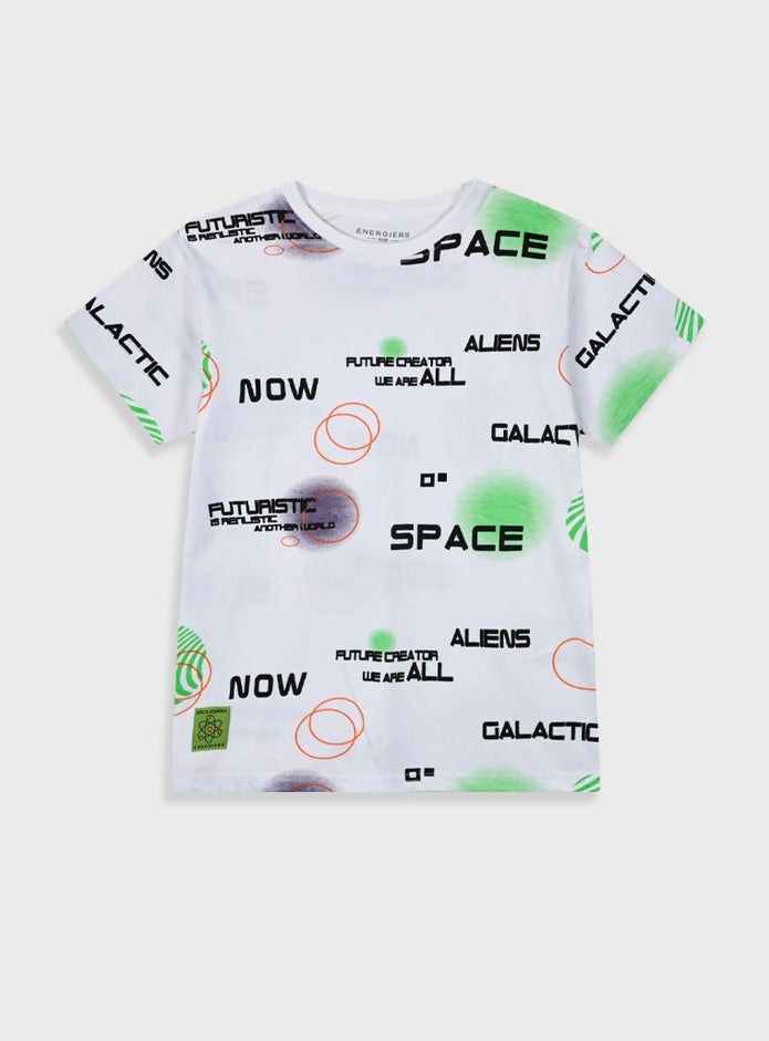 Μπροστινή όψη λευκού παιδικού t-shirt Energiers με τύπωμα "Future Creator