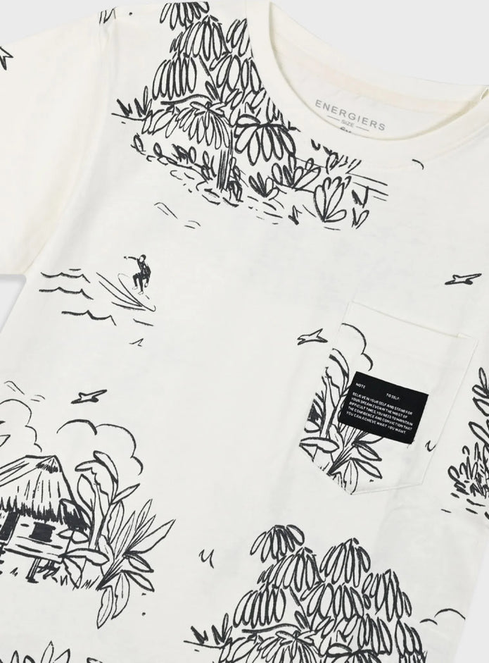 Παιδική λευκή μπλούζα Energiers με tropical print και τσεπάκι