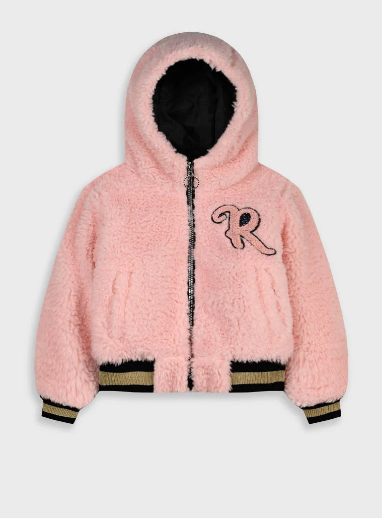 Παιδικό shearling μπουφάν Energiers με κουκούλα, φερμουάρ και ρίγες στη μέση