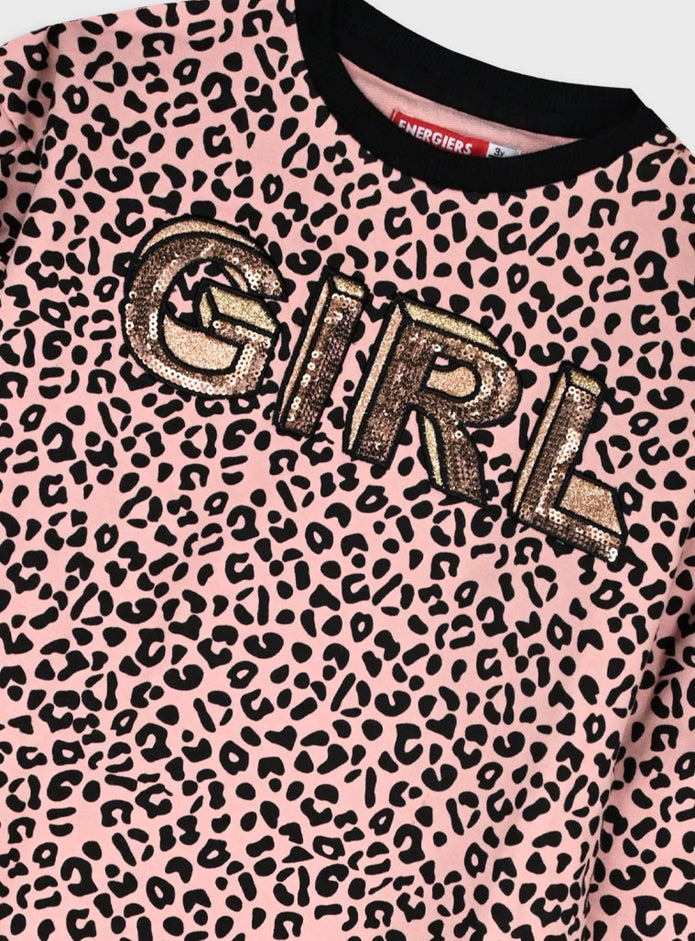 Παιδικό φόρεμα Energiers ροζ με animal print και παγιέτες