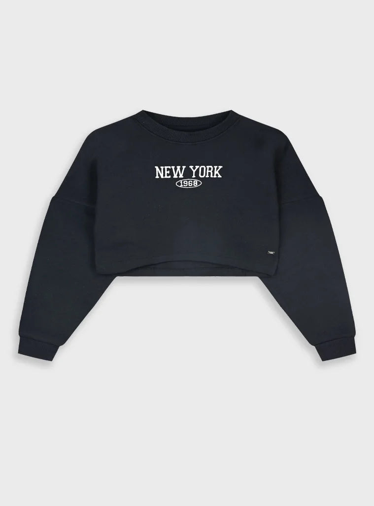 Energiers crop top φούτερ σε μπλε χρώμα με λευκή στάμπα