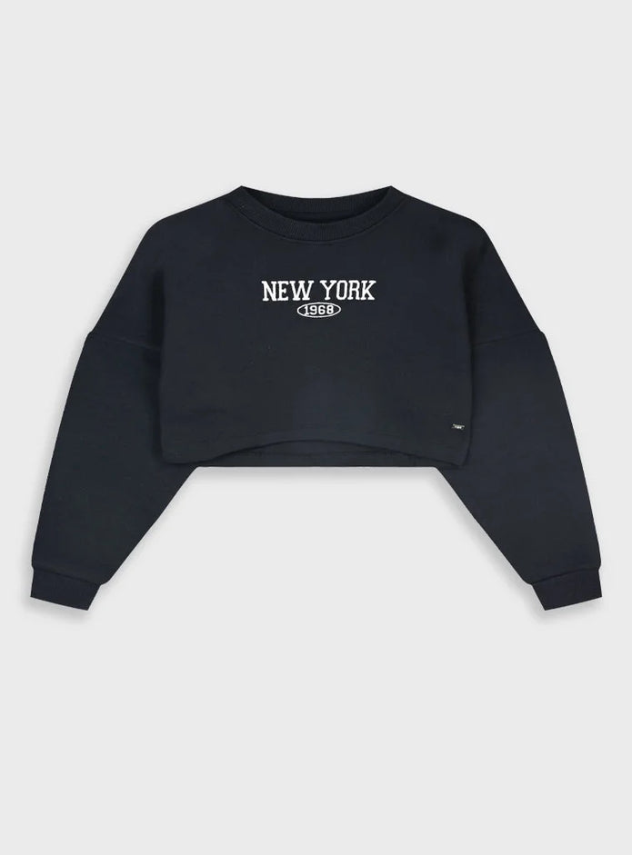Energiers crop top φούτερ σε μπλε χρώμα με λευκή στάμπα "NEW YORK 1968".