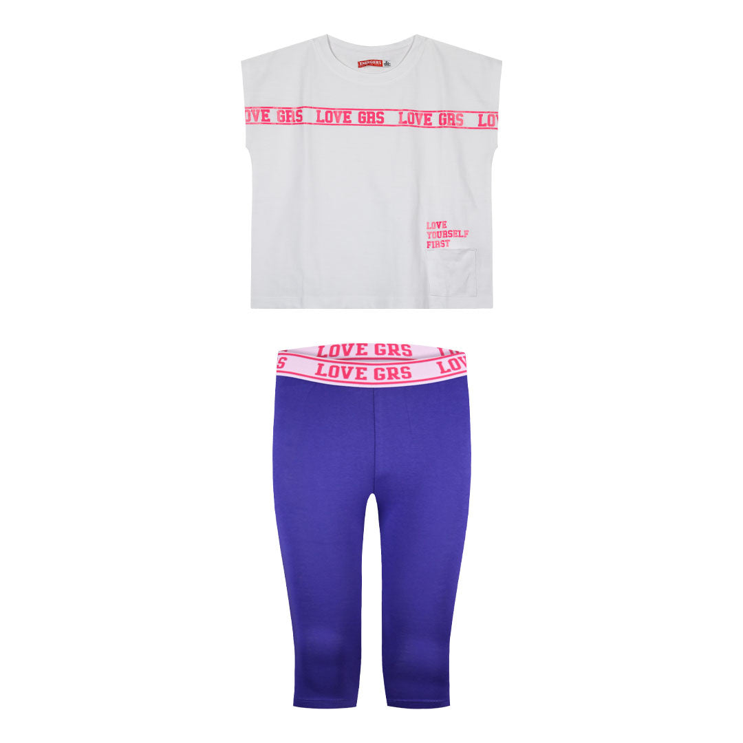 Παιδικό σετ με λευκό crop top και ροζ στάμπα