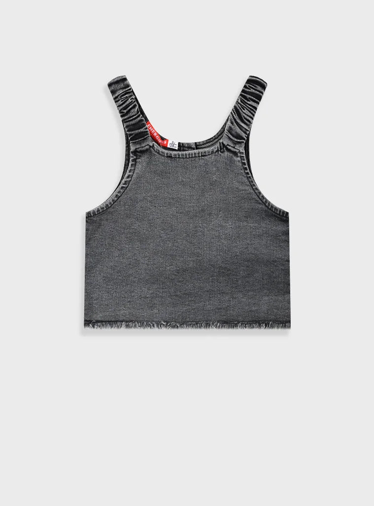 Παιδικό denim crop top Energiers με κουμπιά μπροστά σε μαύρη και ανοιχτό μπλε απόχρωση