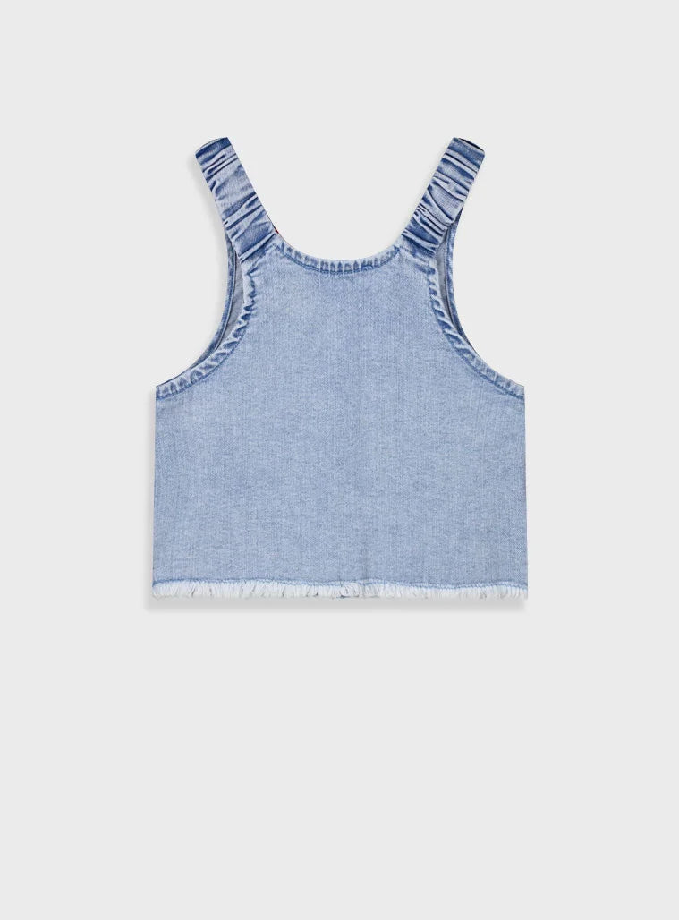 Παιδικό denim crop top Energiers με κουμπιά μπροστά σε μαύρη και ανοιχτό μπλε απόχρωση