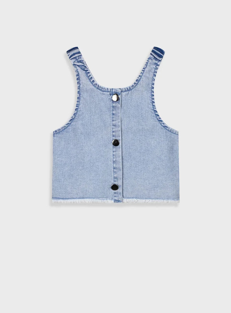 Παιδικό denim crop top Energiers με κουμπιά μπροστά σε μαύρη και ανοιχτό μπλε απόχρωση