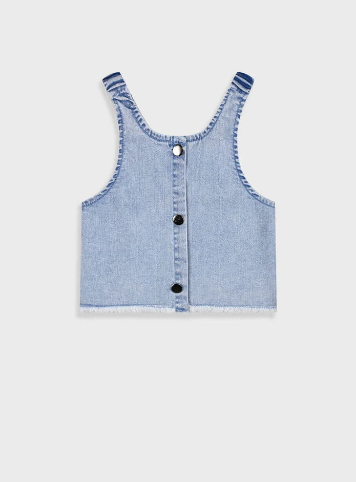 Παιδικό denim crop top Energiers με κουμπιά μπροστά σε μαύρη και ανοιχτό μπλε απόχρωση