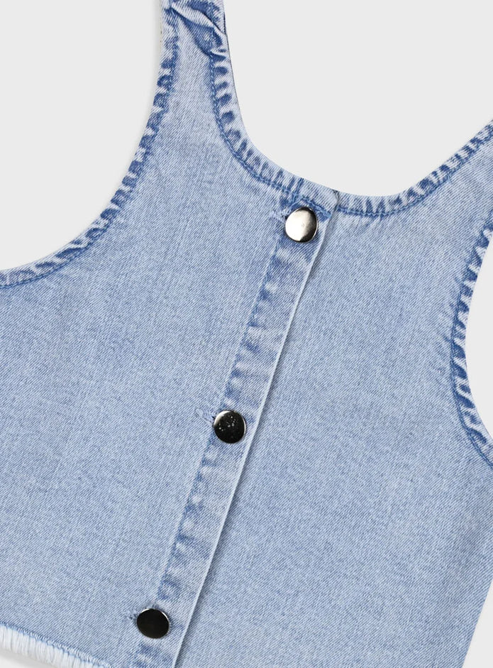 Παιδικό denim crop top Energiers με κουμπιά μπροστά σε μαύρη και ανοιχτό μπλε απόχρωση