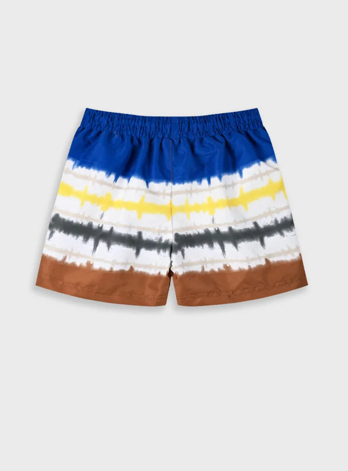Παιδικό μαγιό σορτσάκι Swimmy με tie-dye ρίγες σε μπλε, καφέ και κίτρινο χρώμα