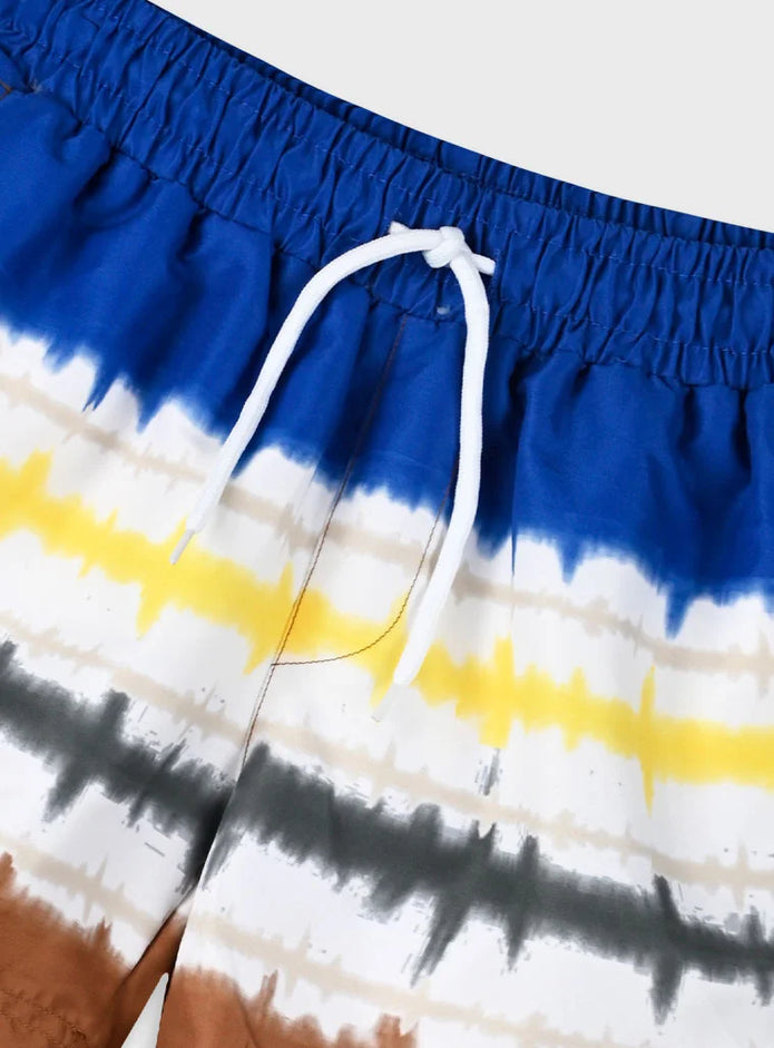 Παιδικό μαγιό σορτσάκι Swimmy με tie-dye ρίγες σε μπλε, καφέ και κίτρινο χρώμα
