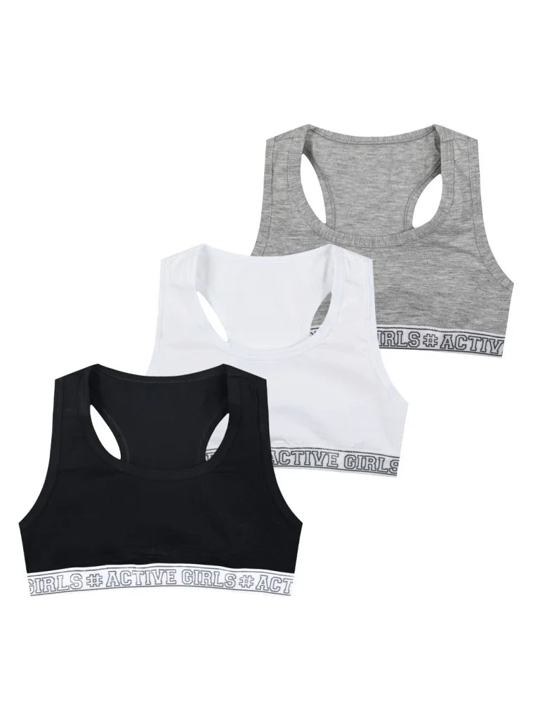 Energiers Σετ 3 Παιδικά Αθλητικά Μπουστάκια #Active Girls - Μαύρο, Λευκό, Γκρι