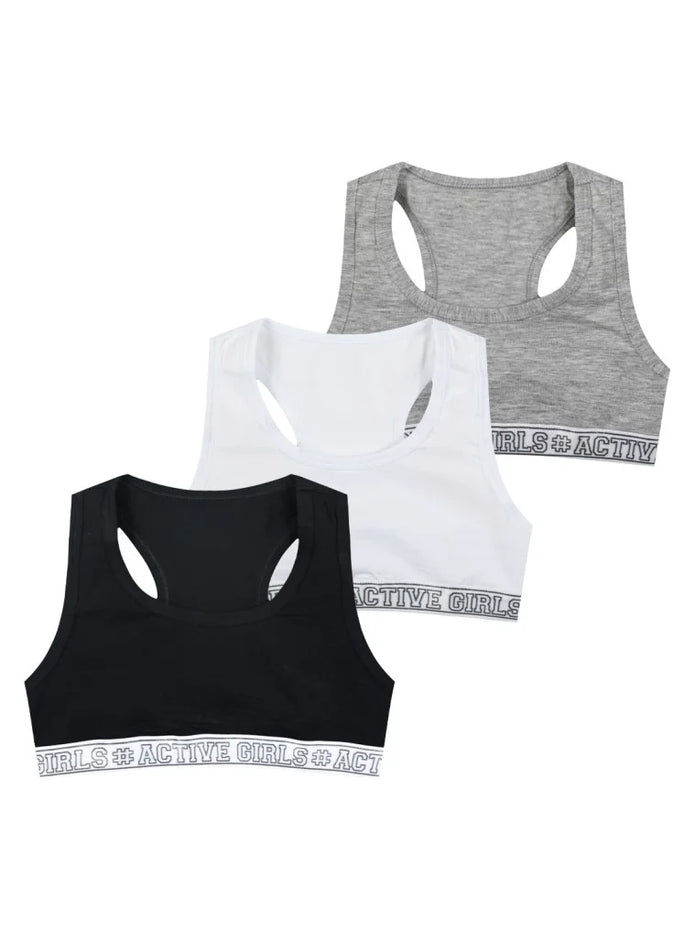Energiers Σετ 3 Παιδικά Αθλητικά Μπουστάκια #Active Girls - Μαύρο, Λευκό, Γκρι