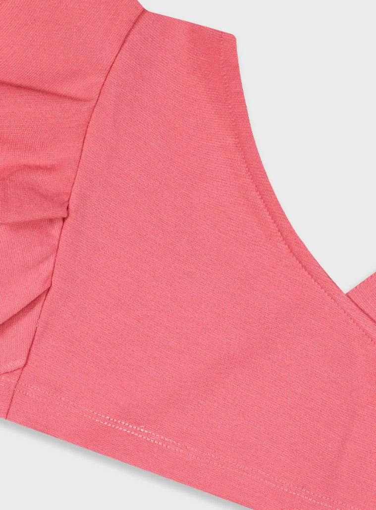 Ροζ παιδικό σετ Energiers με crop top έναν ώμο και σορτσάκι για κορίτσια