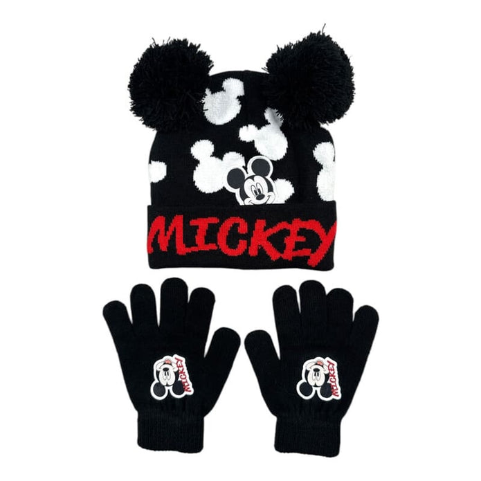 Σετ Σκούφος και Γάντια "Mickey Mouse" με Αφράτα Πομ Πομ για κορίτσι