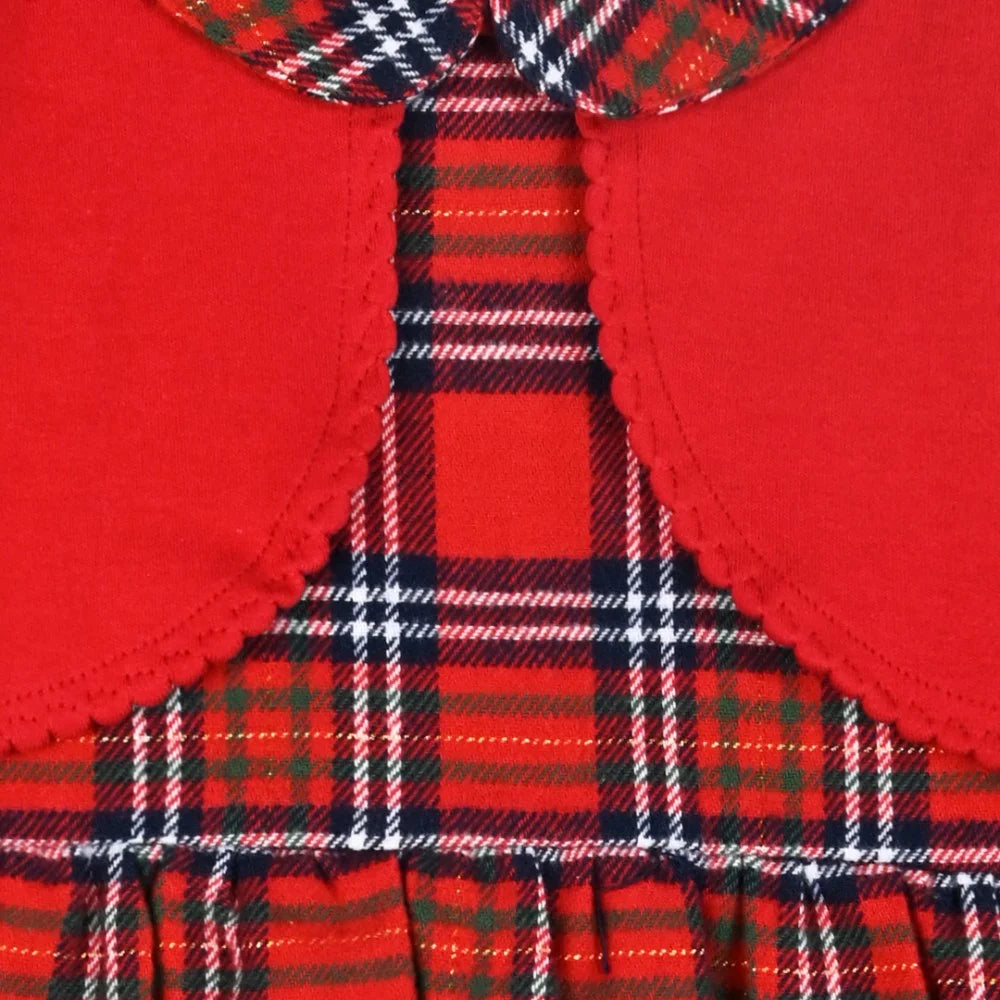Energiers Christmas Baby Dress with Plaid Pattern & Red Cardigan