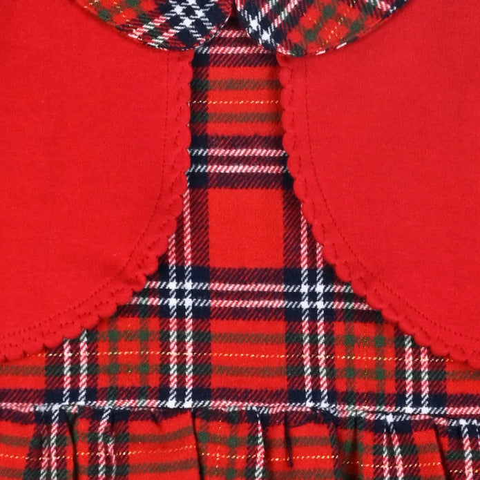 Energiers Christmas Baby Dress with Plaid Pattern & Red Cardigan