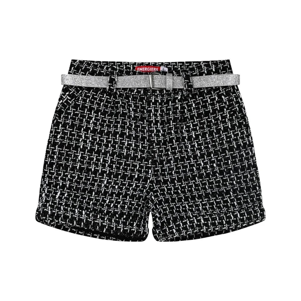 Energiers Kids Checkered Shorts with Belt - Black/White