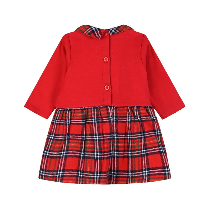 Energiers Christmas Baby Dress with Plaid Pattern & Red Cardigan