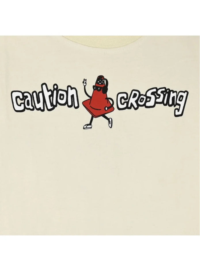 Παιδικό μπλουζάκι μακρυμάνικο με στάμπα 'Caution Crossing' σε μπεζ χρώμα