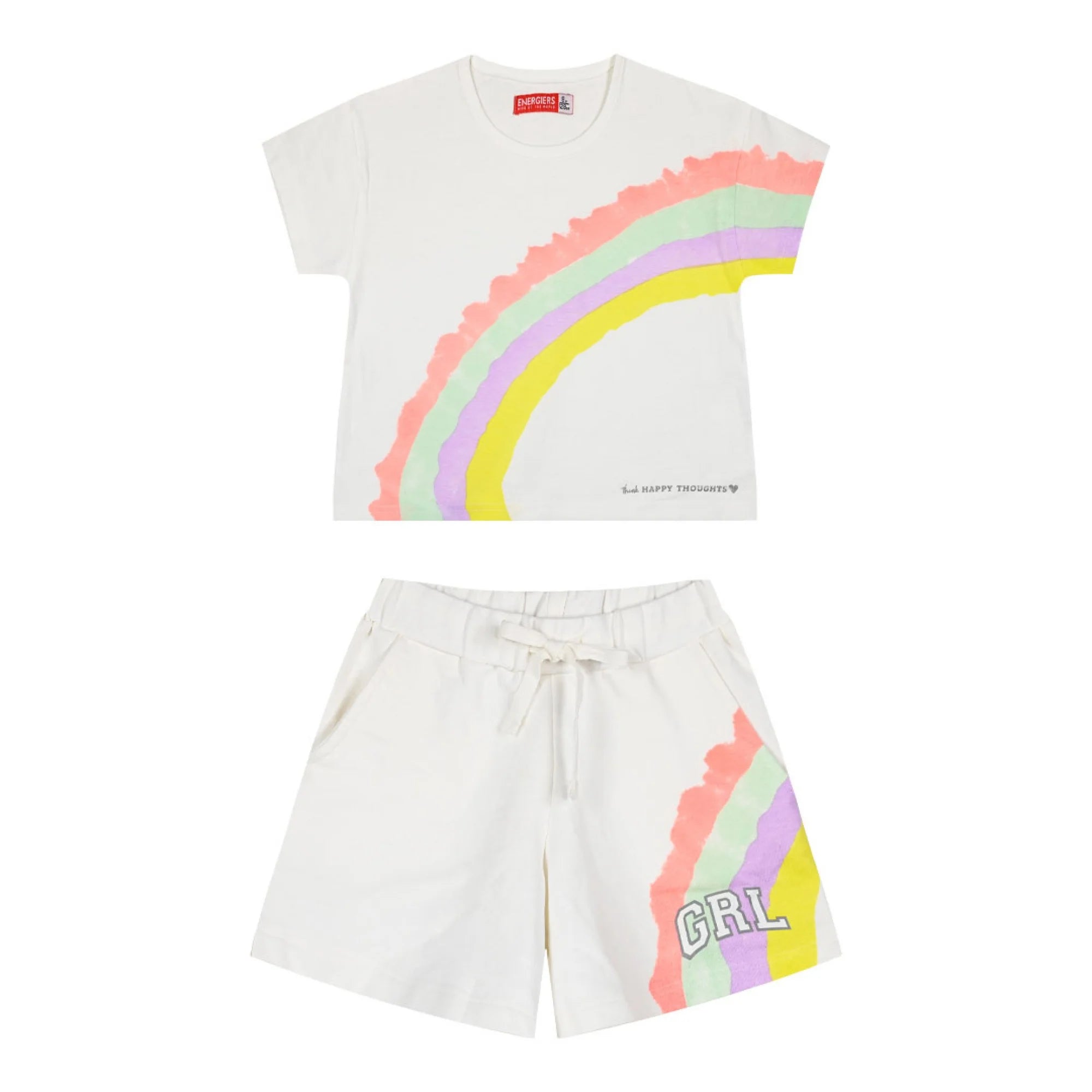 Σετ παιδικών ρούχων λευκού χρώματος με γραφικό ουράνιο τόξο, σχέδιο