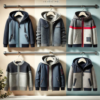 Ζακέτες για αγόρια: μπλε φούτερ με φερμουάρ, γκρι πλεκτή ζακέτα, μαύρη αθλητική ζακέτα με κόκκινες λεπτομέρειες, και χειμερινή ζακέτα με κουκούλα σε γκρι και μπλε αποχρώσεις. Ιδανικές για ζεστασιά, άνεση και στυλ. Από τη συλλογή του Tsakalino.gr.
