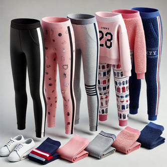 Συλλογή κολάν για κορίτσια: μαύρο κολάν με ελαστική μέση, ροζ κολάν με σχέδιο αστεράκια, γκρι αθλητικό κολάν με λευκές ρίγες, και μπλε χειμερινό κολάν με fleece επένδυση. Άνετα, μοντέρνα και πρακτικά σχέδια από τη συλλογή του Tsakalino.gr.