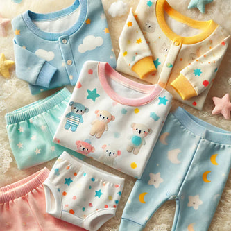 Ανακαλύψτε στο Tsakalino.gr χαριτωμένα βρεφικά εσώρουχα και πιτζάμες σε απαλά χρώματα, όπως γαλάζιο, ροζ και κίτρινο, με σχέδια από ζωάκια, αστεράκια και συννεφάκια. Ιδανικά για άνεση, ποιότητα και τρυφερότητα, προσφέροντας φροντίδα στα μωρά σας!