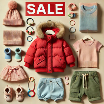 Συλλογή παιδικών προσφορών: κόκκινο χειμερινό μπουφάν, παστέλ φορμάκια, χακί και μπλε βερμούδες, πολύχρωμες κορδέλες μαλλιών και τσάντες. Ποιοτικά ρούχα και αξεσουάρ για παιδιά, τώρα σε μοναδικές τιμές, ιδανικά για κάθε περίσταση.