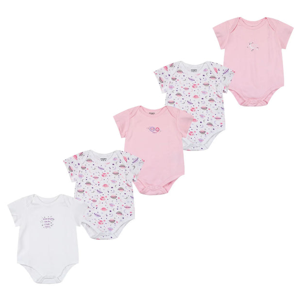 Energiers Σετ 5 Βρεφικά Κορμάκια Κοντομάνικα σε Ροζ & Λευκό