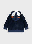 Βρεφική ζακέτα Energiers βελούδινη μπλε με κουκούλα αλεπουδάκι – πίσω όψη.