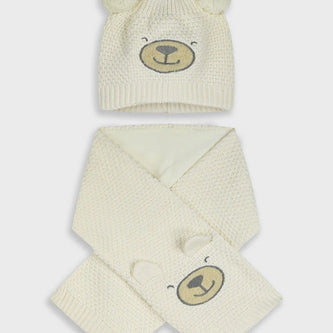 Σετ σκούφος και κασκόλ Energiers 100% βαμβάκι με σχέδιο αρκουδάκι