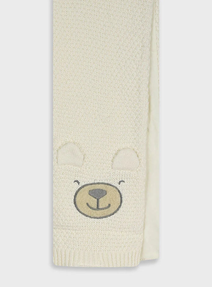 Βρεφικό κασκόλ Energiers εκρού με κεντημένο αρκουδάκι