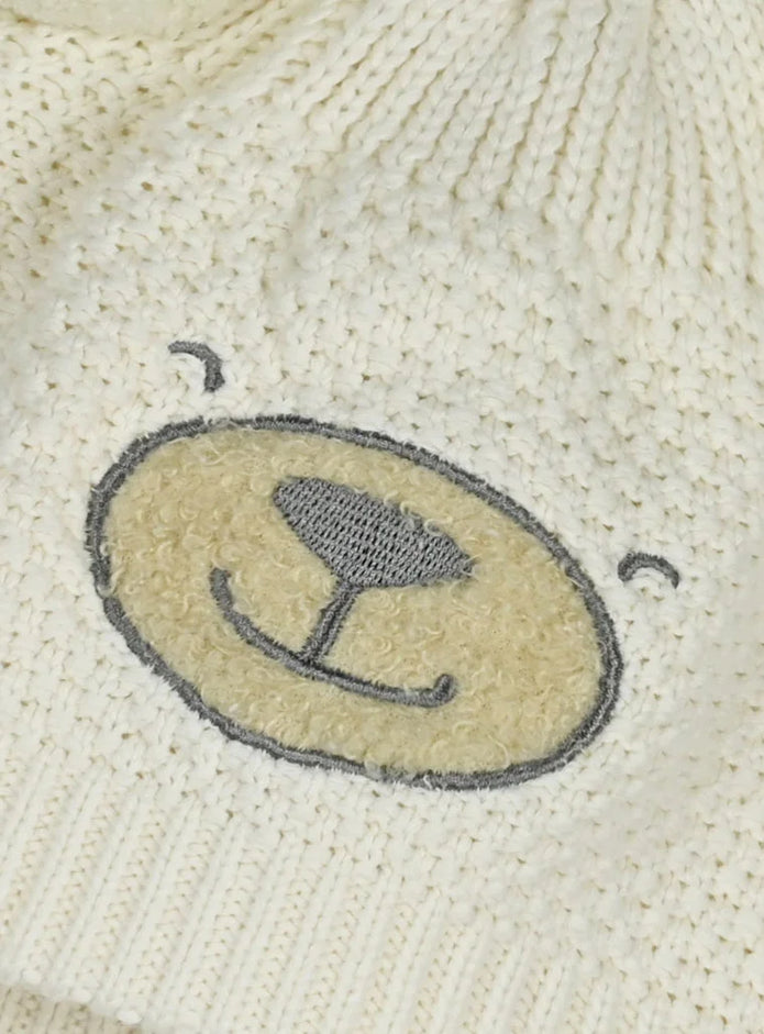 Βρεφικός πλεκτός σκούφος Energiers εκρού με σχέδιο αρκουδάκι