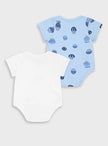 Σετ 2 βρεφικά κορμάκια Energiers για αγόρι σε λευκό και μπλε χρώμα με στάμπες αερόστατα
