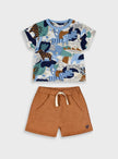 Βρεφικό σετ αγοριού Energiers με πολύχρωμο μπλουζάκι με σχέδιο ζώα ζούγκλας και καφέ σορτσάκι