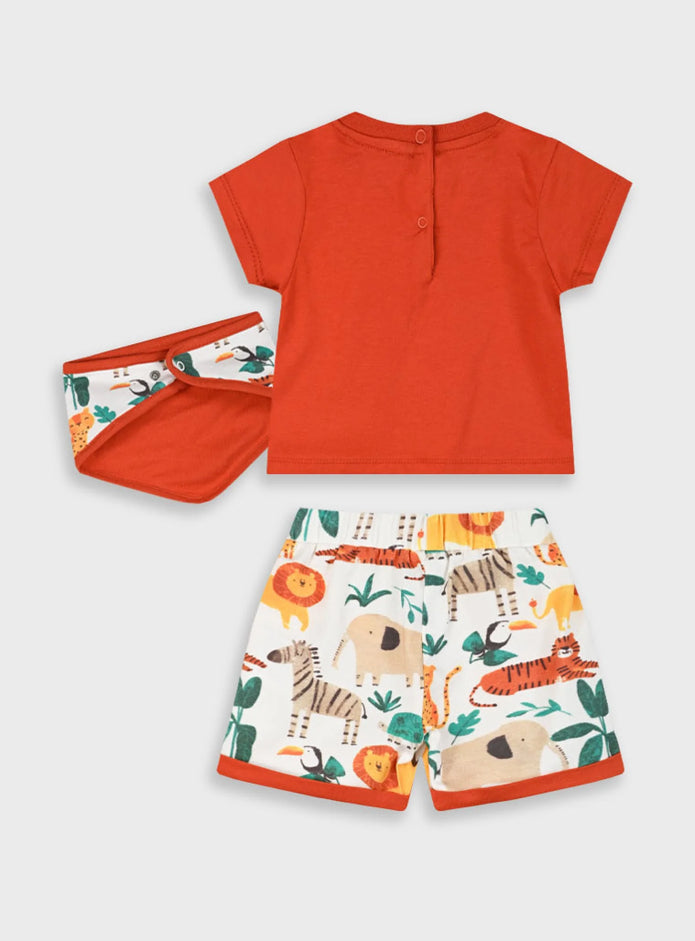 Παιδικό σετ Energiers με πορτοκαλί μπλούζα και εμπριμέ σορτσάκι με σχέδια ζώων σαφάρι