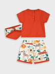 Παιδικό σετ Energiers με πορτοκαλί μπλούζα και εμπριμέ σορτσάκι με σχέδια ζώων σαφάρι