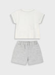 Βρεφικό σετ Energiers για αγόρι με εκρού μπλούζα, τύπωμα λαγουδάκι και παπιγιόν, και γκρι σορτσάκι