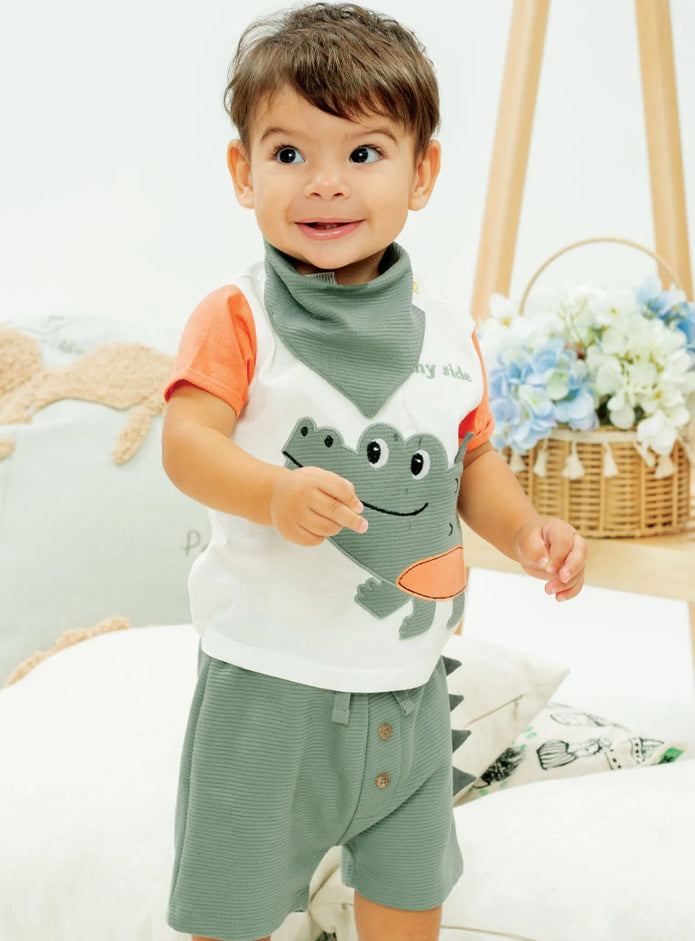 Παιδικό σετ Energiers Safari Friends με μπλούζα με στάμπα ζώα και πράσινο σορτσάκι