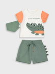 Παιδικό σετ Energiers Safari Friends με μπλούζα με στάμπα ζώα και πράσινο σορτσάκι