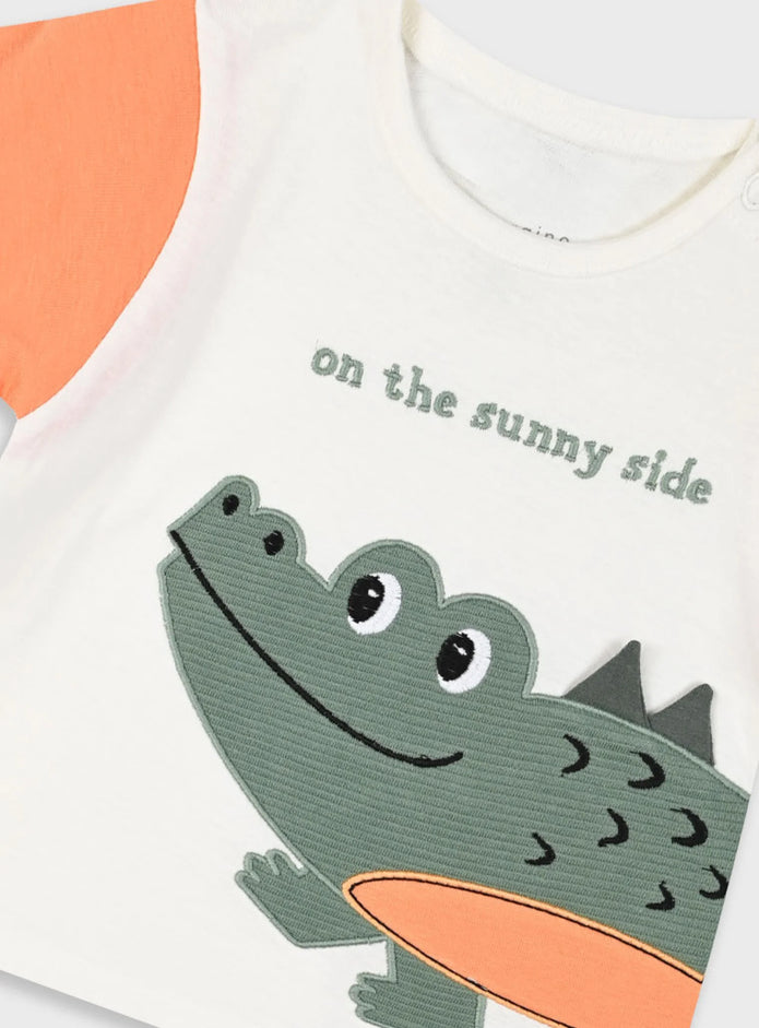 Παιδικό σετ Energiers Safari Friends με μπλούζα με στάμπα ζώα και πράσινο σορτσάκι