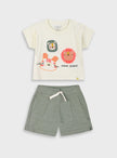 Βρεφικό σετ Energiers Safari Friends με εκρού μπλουζάκι και λαδί σορτσάκι για αγόρια